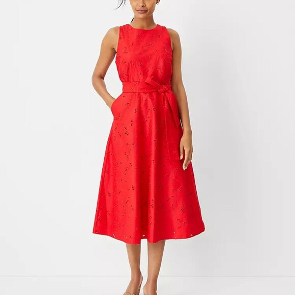 Ann Taylor Eyelet Belted Halter Flare Dress - Picture 2 of 13